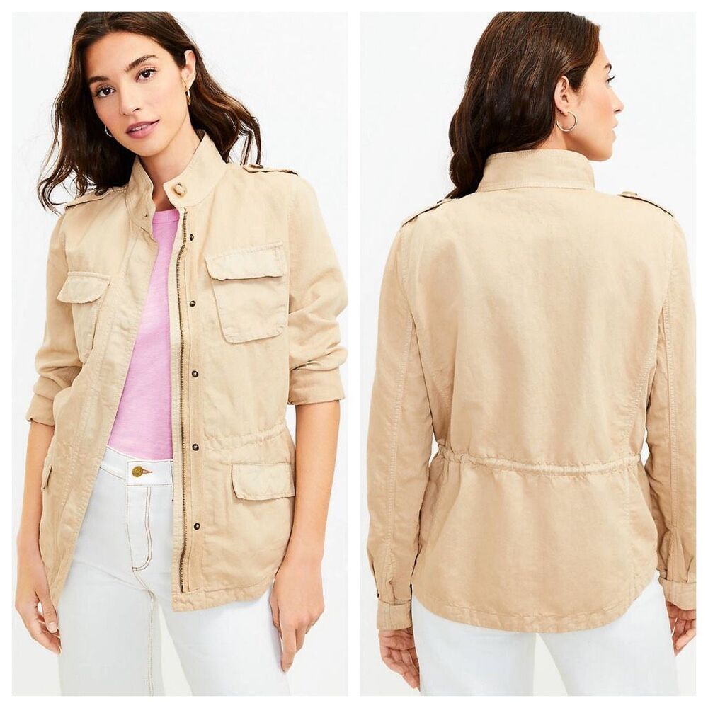 Loft‎ Cotton Linen Blend Twill Utility Jacket Cream SP